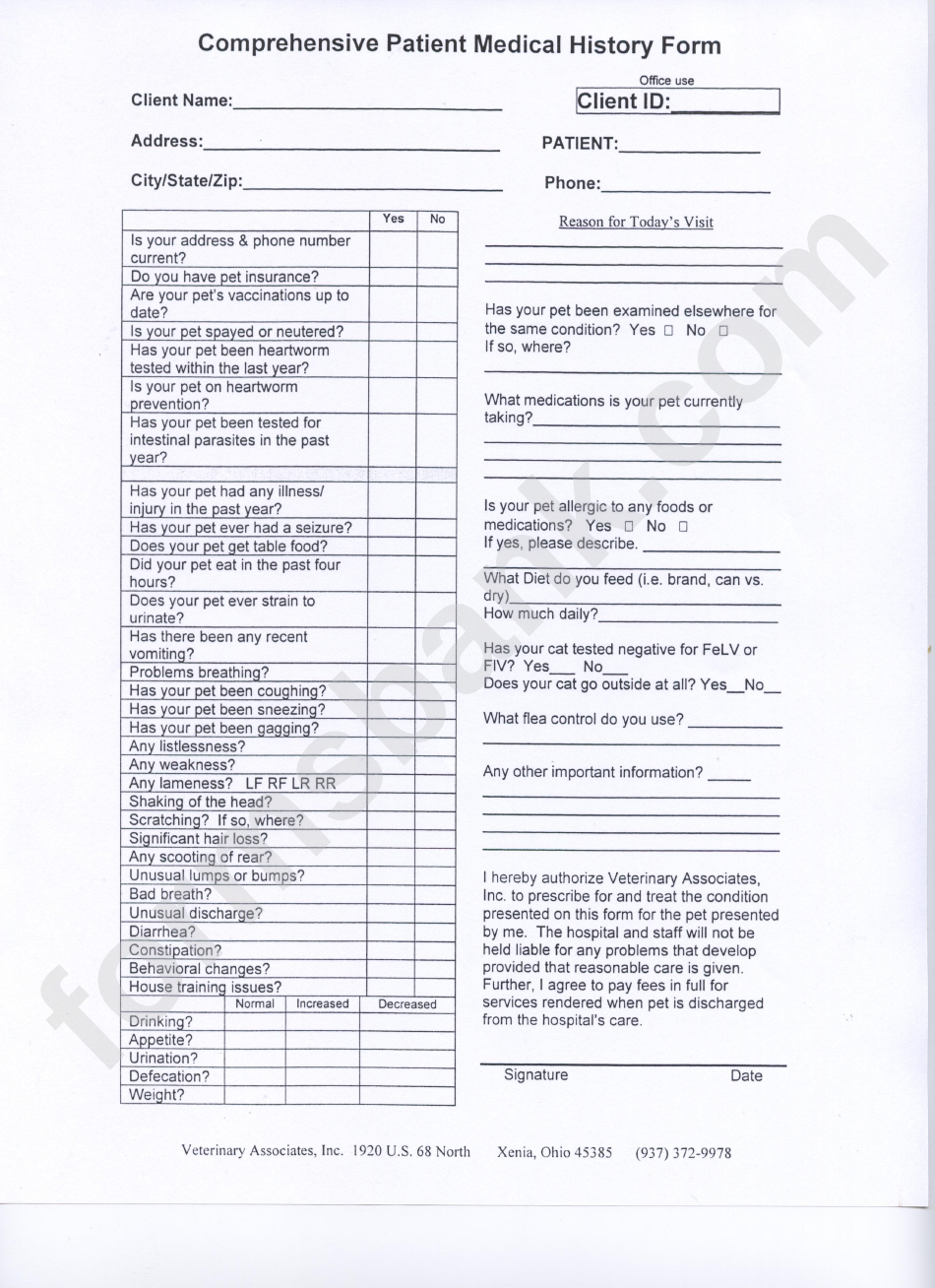 Comprehensive Patient Medical History Form