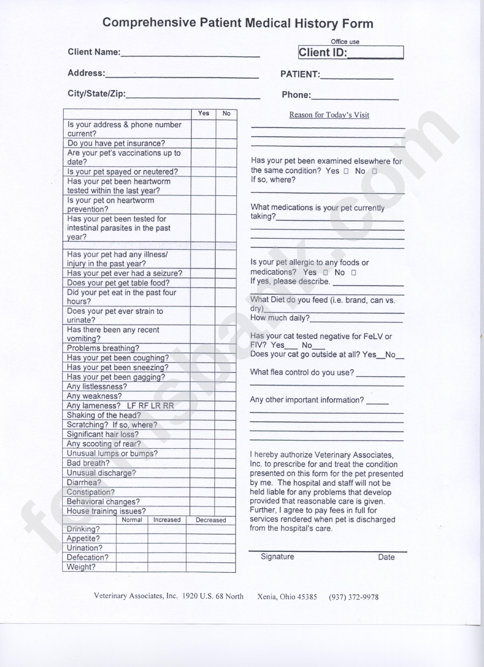 Comprehensive Health History Template