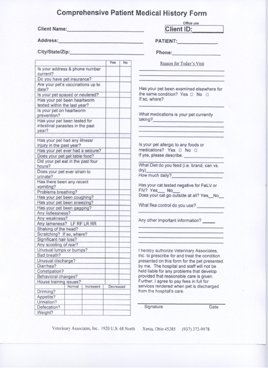 Comprehensive Patient Medical History Form Printable pdf
