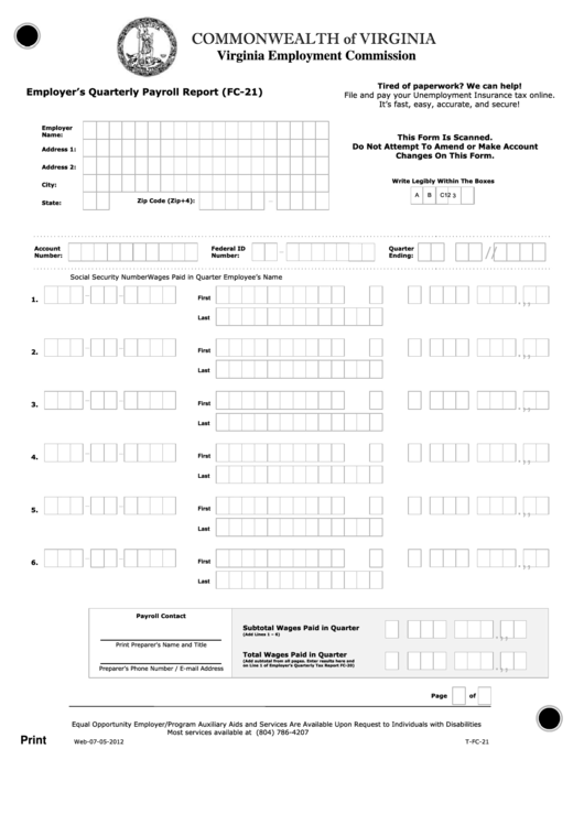 Fillable Form Fc-21 - Employer