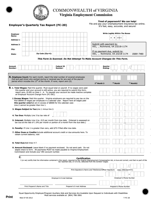 Fillable Form Fc-20 - Employer