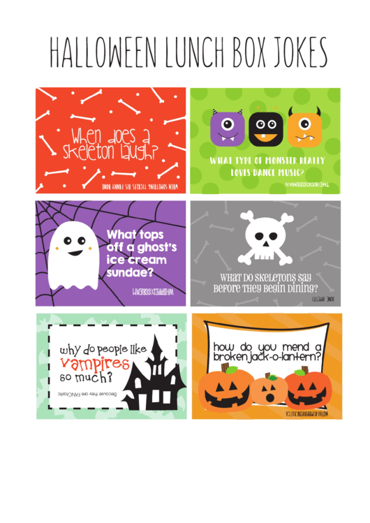Halloween Lunch Box Jokes Template Printable pdf