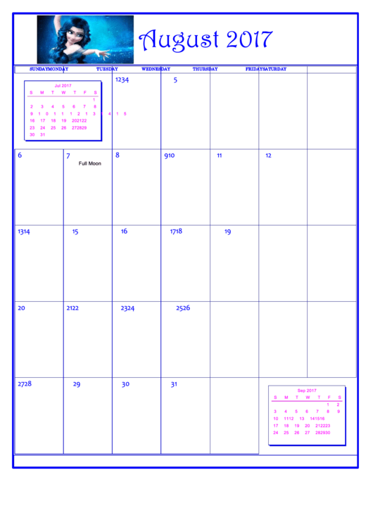 Disney Frozen August 2017 Calendar Template Printable pdf