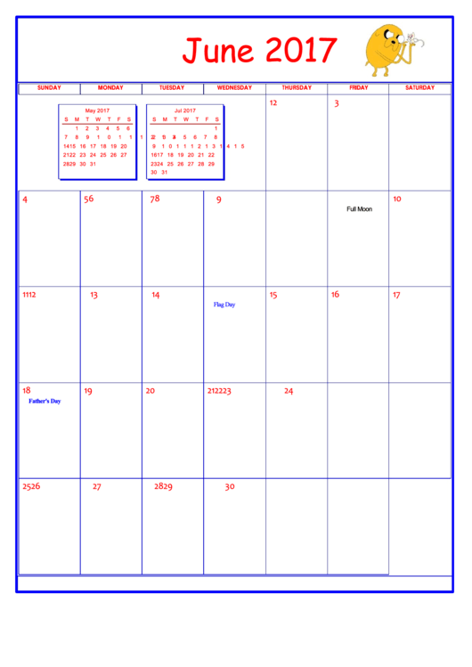 Adventure Time June 2017 Calendar Template Printable pdf