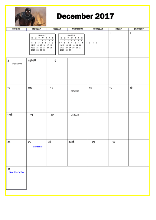 Star Wars December 2017 Calendar Template Printable pdf