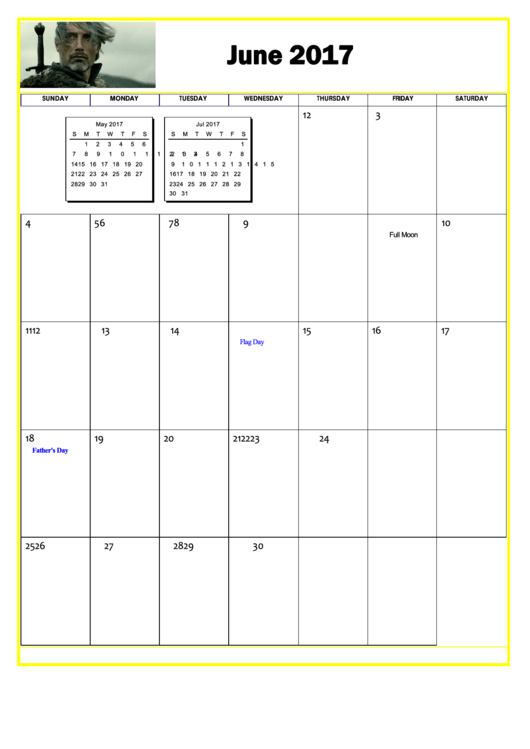 Star Wars June 2017 Calendar Template