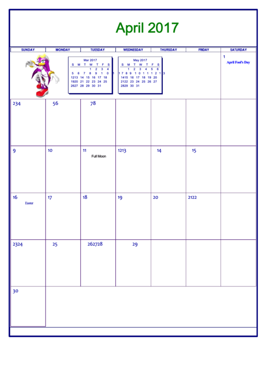 Nintendo April 2017 Calendar Template Printable pdf