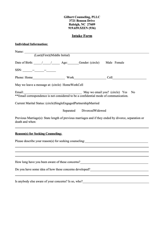 Psychiatric Intake Form Printable pdf