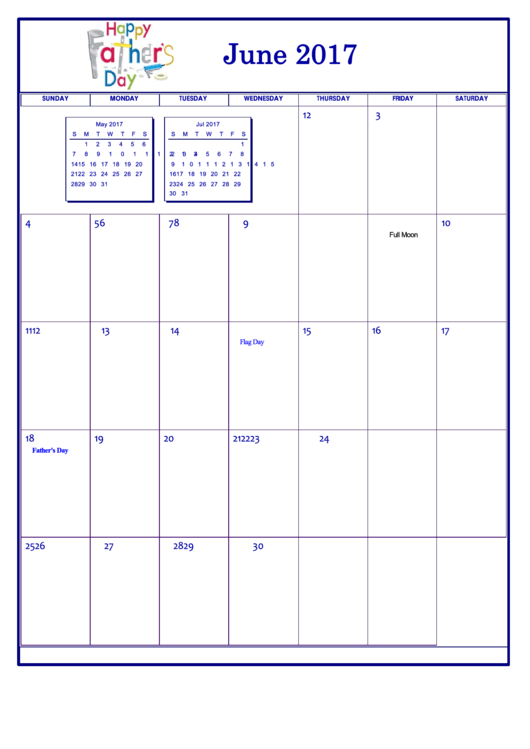 Holiday June 2017 Calendar Template Printable pdf