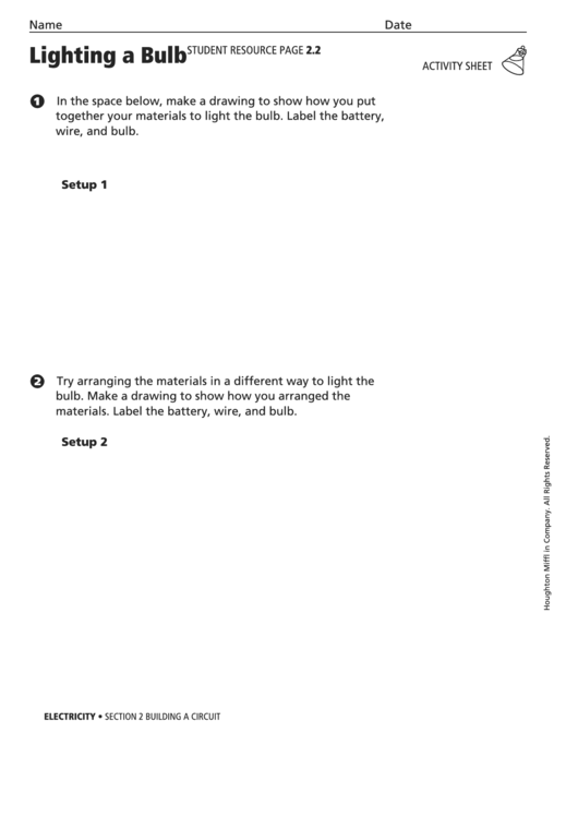 Lighting A Bulb Activity Sheet Printable pdf