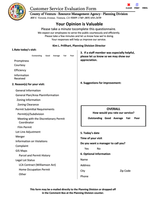 Customer Service Evaluation Form
