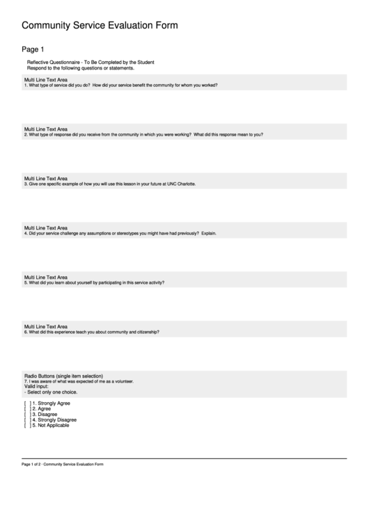 Community Service Evaluation Form Printable pdf