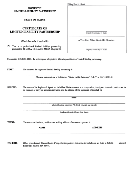 Form Mllp-6 - Certificate Of Limited Liability Partnership Printable pdf