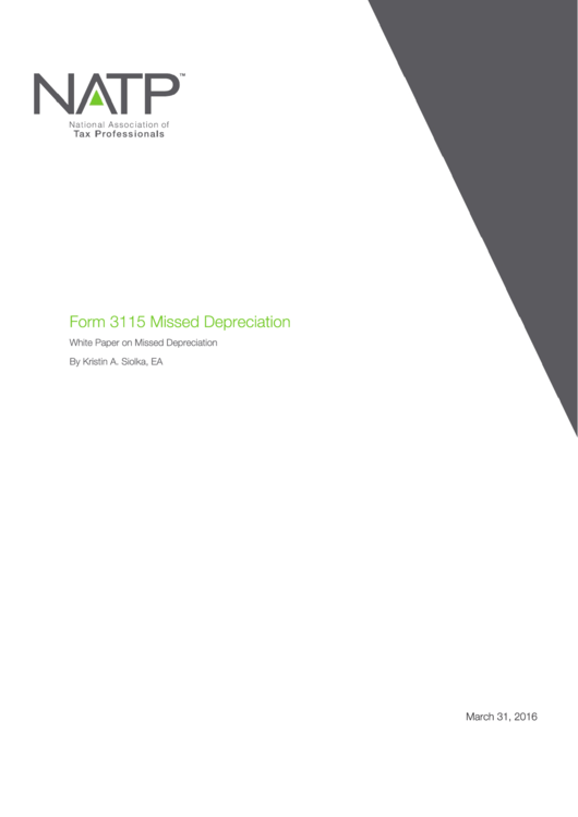 Form 3115 - Missed Depreciation Printable pdf
