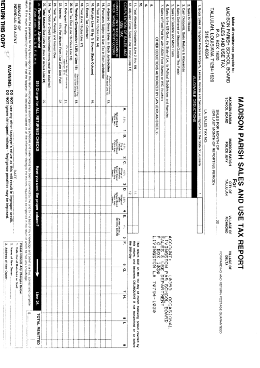 Madison Parish Sales And Use Tax Report Printable pdf