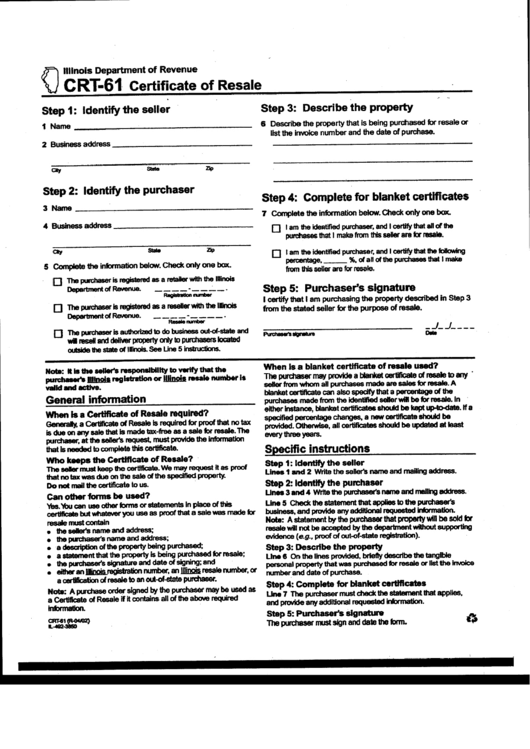 Form Crt 61 Certificate Of Resale Printable Pdf Download