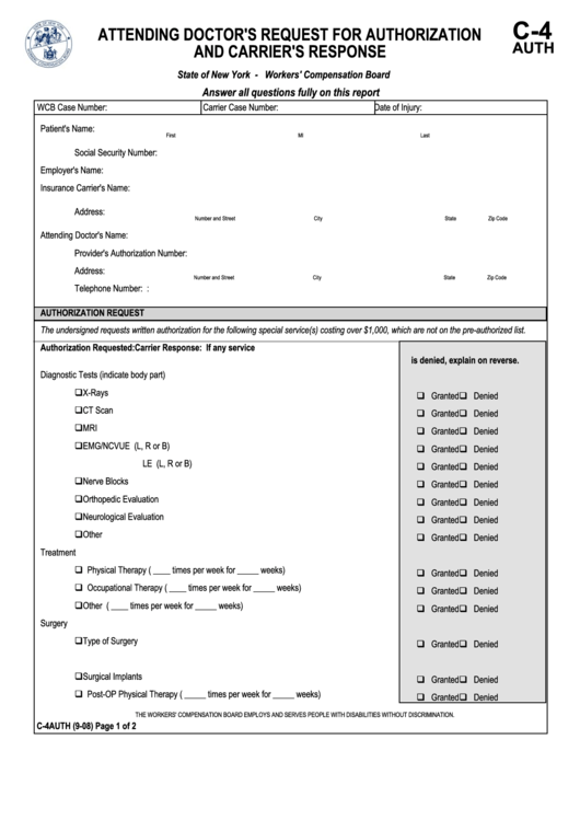 Fillable Form C-4auth - Attending Doctor