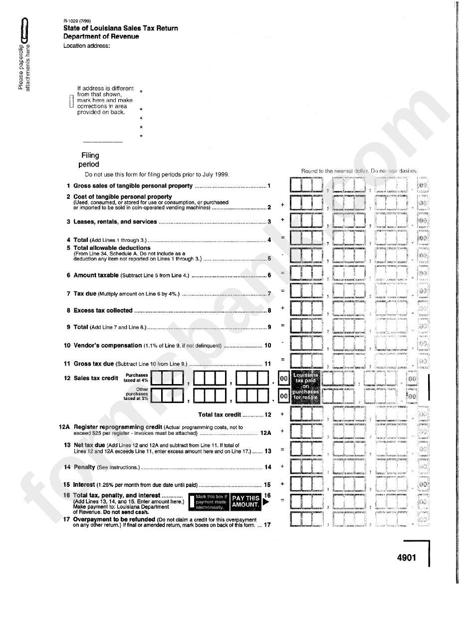 Form R1029 Louisiana Sales Tax Return printable pdf download