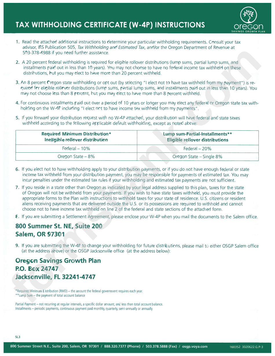 Form W-4p - Tax Withholding Certificate