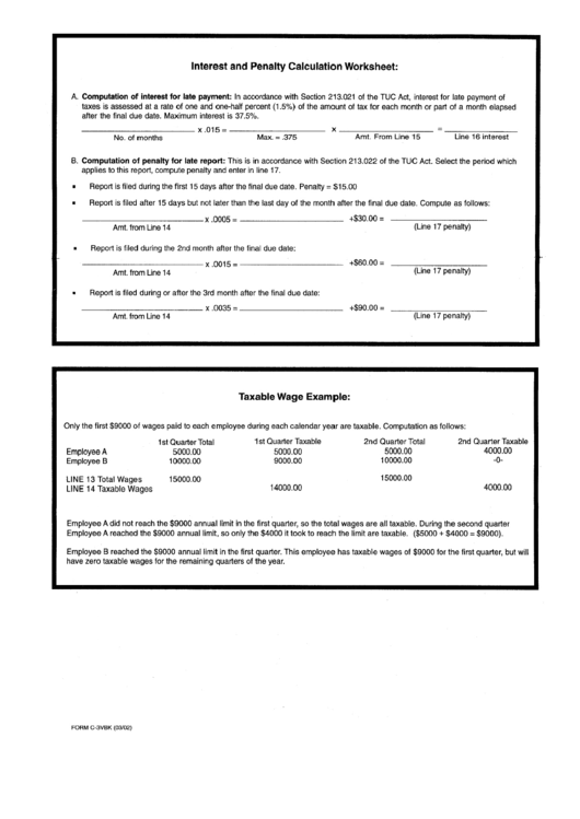 Fillable Form C-3vbk - Interest And Penalty Calculation Worksheet Printable pdf
