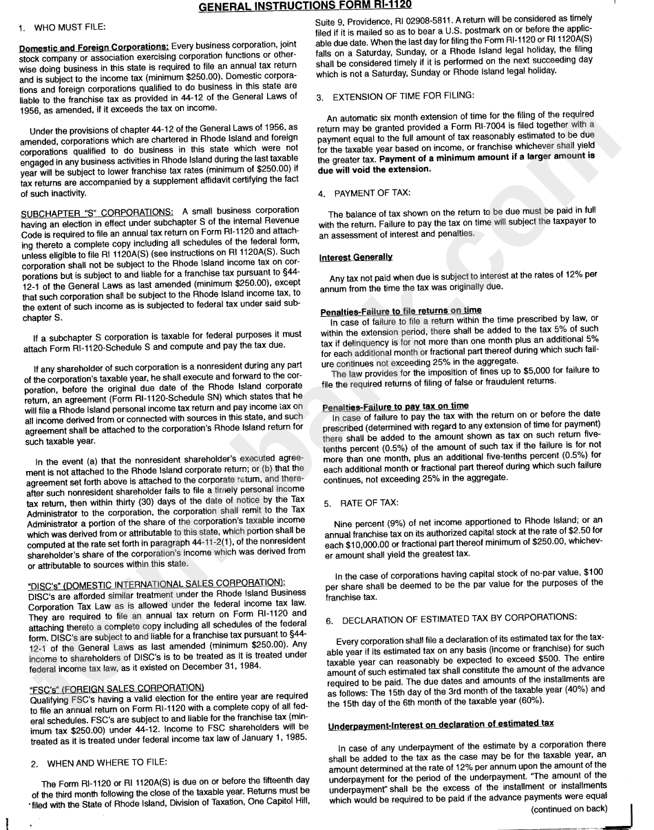 Form Ri1120 Tax Returns printable pdf download