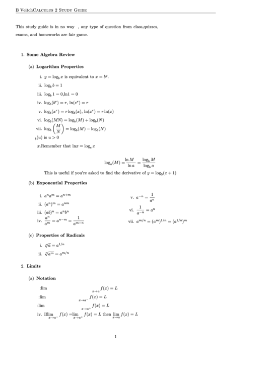 Calculus 2 Cheat Sheet Printable pdf