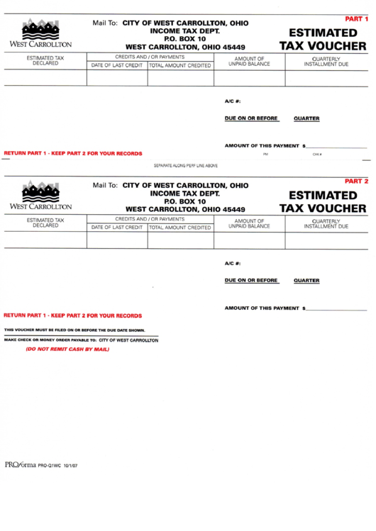 Form Pro-Q1wc - Estimated Tax Voucher - City Of West Carrolton Printable pdf