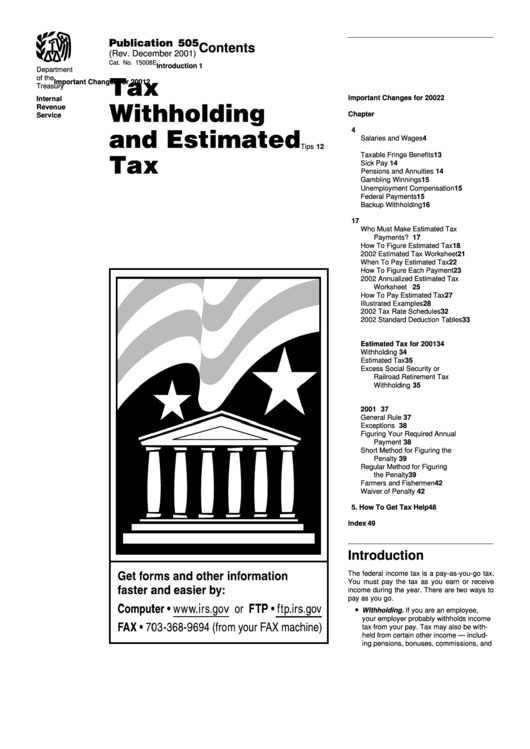 Publication 505 - Tax Withholding And Estimated Tax Printable pdf