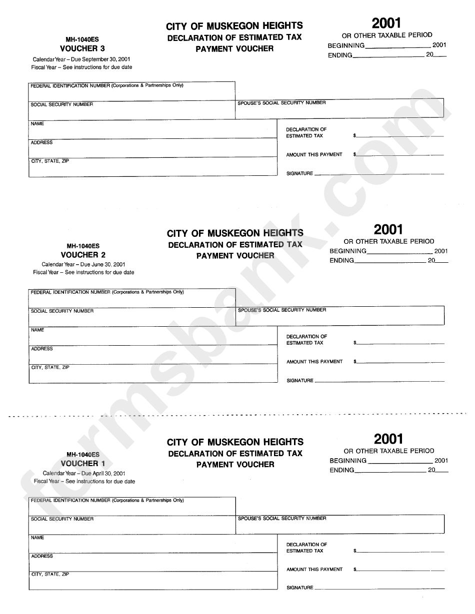 Form Mh-1040es - Declaration Of Estimated Tax - City Of Muskegon Heights - 2001