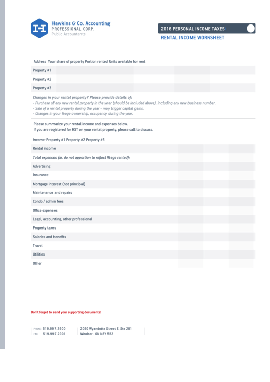 Rental Income Worksheet Printable pdf