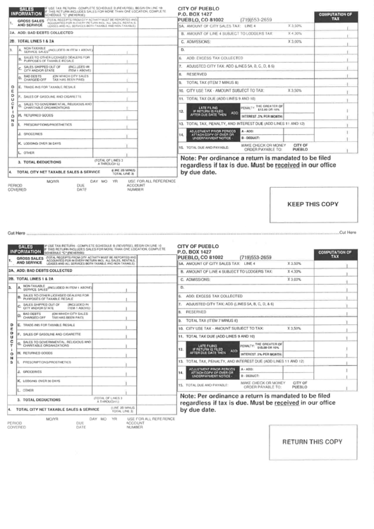 Gross Sales And Service Tax - City Of Pueblo printable pdf download