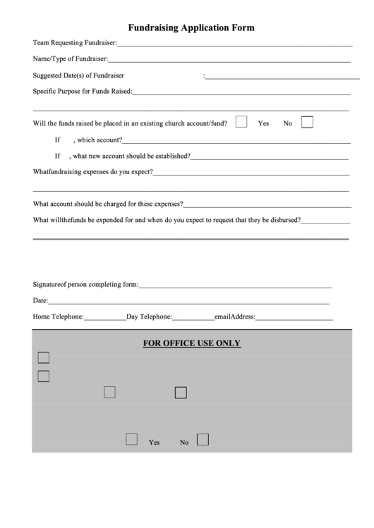 Fundraising Application Form Printable pdf