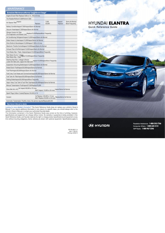 Hyundai Maintenance Schedule - Hyundai Elantra Printable pdf