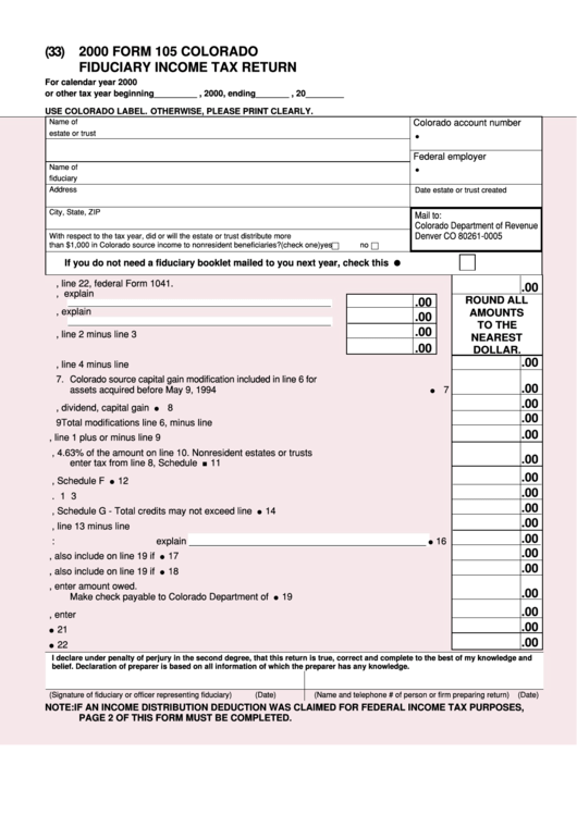 Form 105 - Colorado Fiduciary Income Tax Return - 2000 Printable pdf