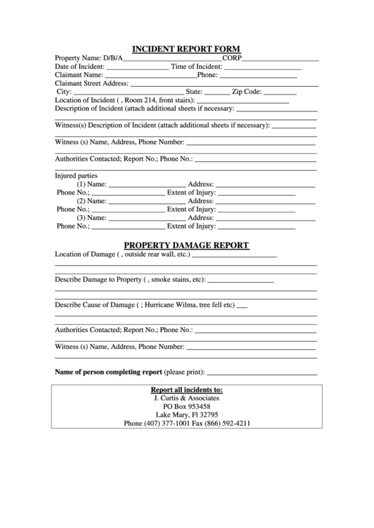 Incident Report Form Printable pdf