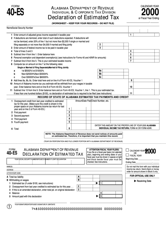 Form 40-Es - Declaration Of Estimated Tax - 2000 Printable pdf