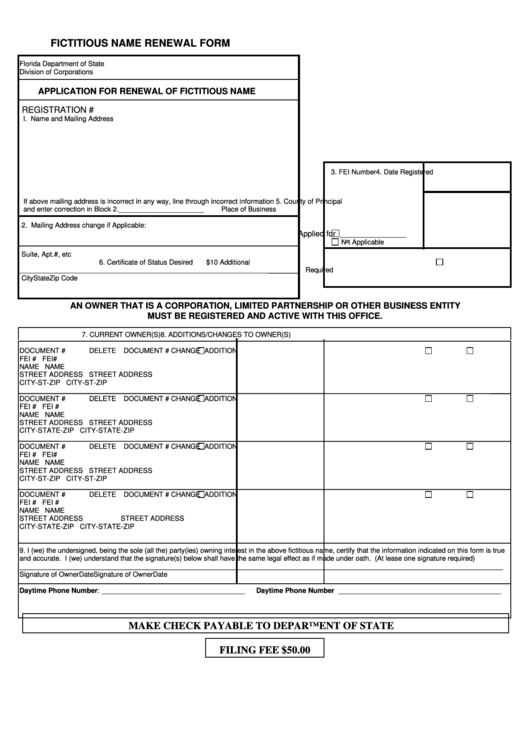 Fictitious Name Renewal Form State Of Florida Printable Pdf Download 5236