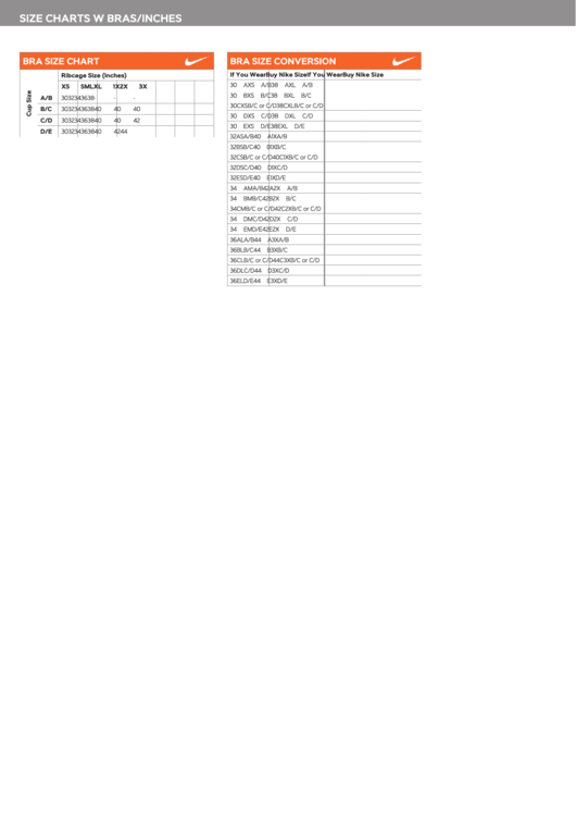 Nike Bras Size Chart Printable pdf