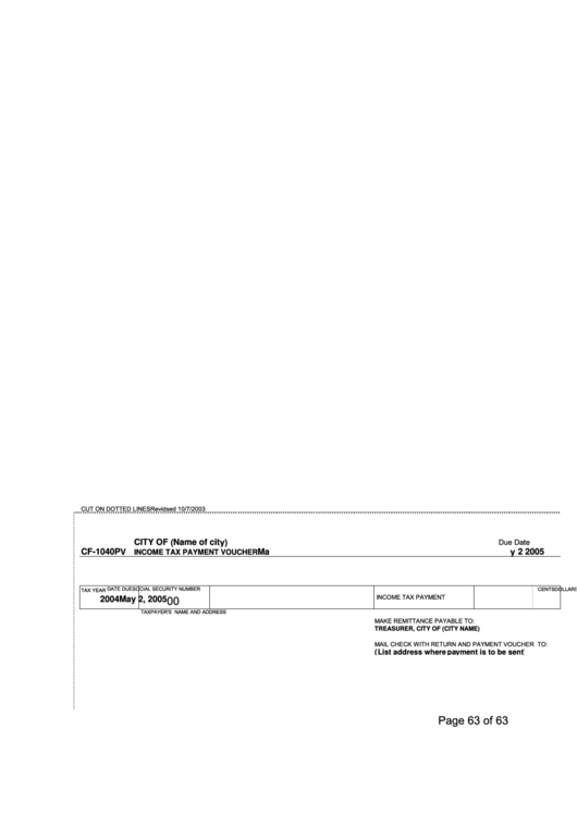Form Cf-1040pv - Income Tax Payment Voucher - 2004 Printable pdf