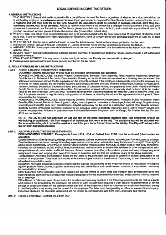 Instructions For Local Earned Tax Return Penncrest School