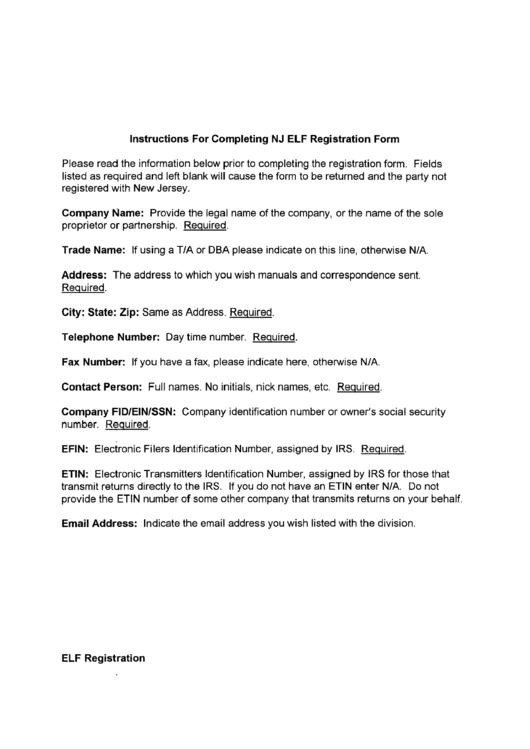 Instructions For Completing Nj Electronic Filing Program Registration Form - New Jersey Division Of Revenue Printable pdf