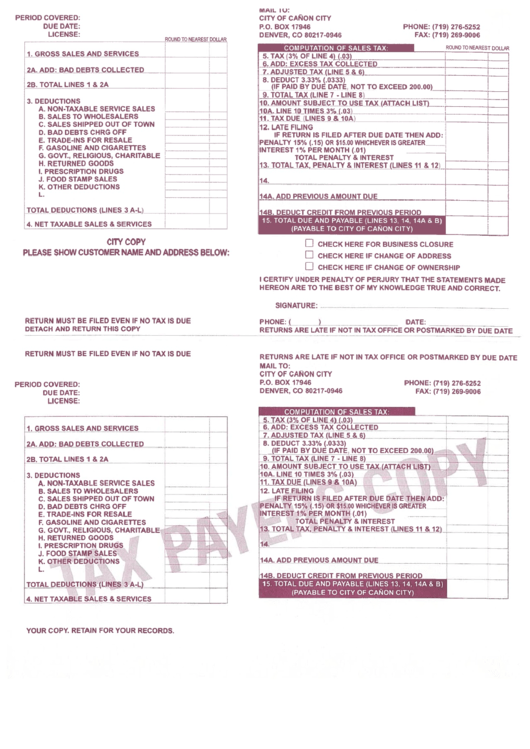 Sales Tax Return Draft - City Of Canon City Printable pdf