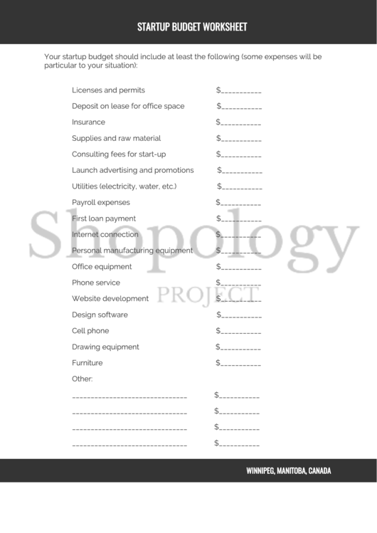 Startup Budget Worksheet Template Printable pdf