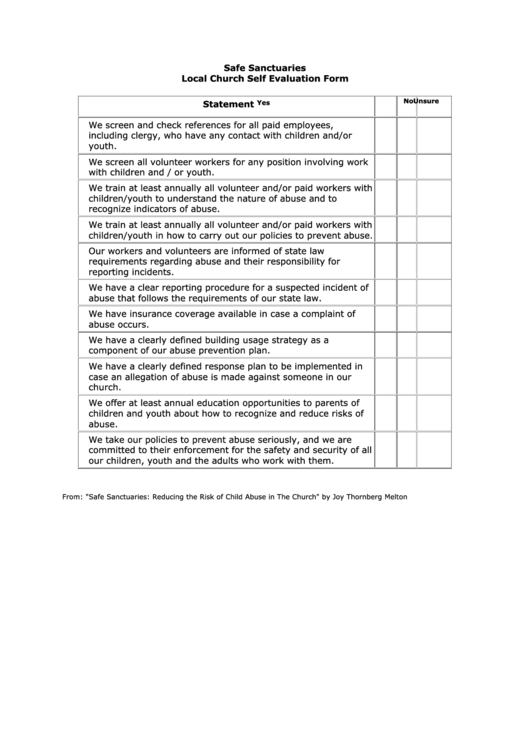 Local Church Self Evaluation Form Printable pdf