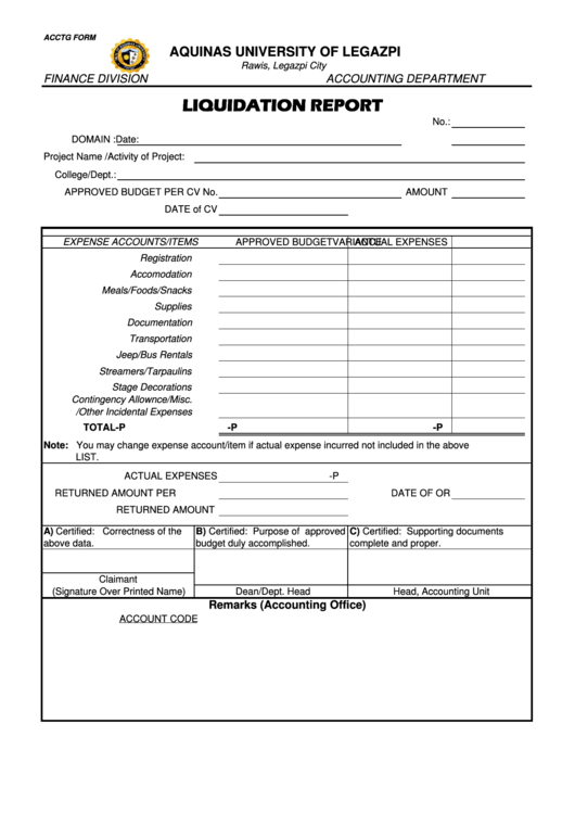liquidation report form printable pdf download
