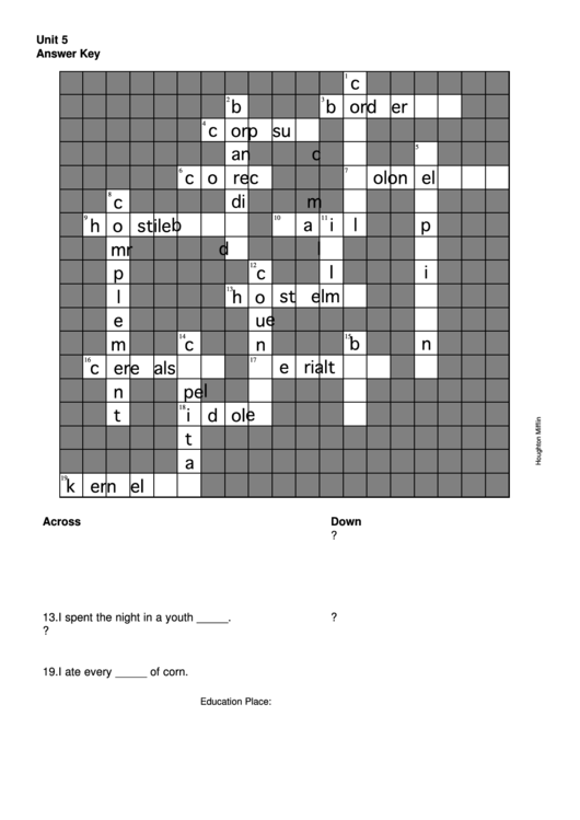 Crossword Puzzle With Answers Printable pdf
