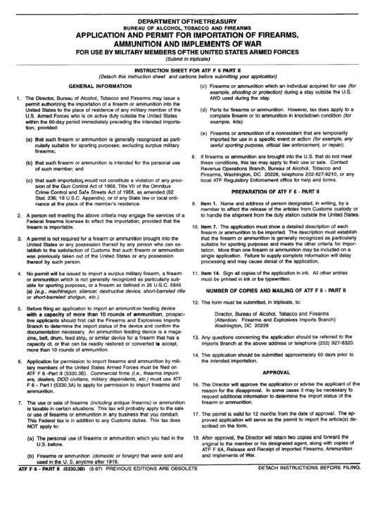Form Atf F 6 - Application And Permit For Importation Of Firearms, Ammunition And Implements Of War Printable pdf