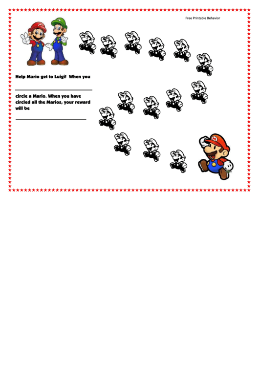 Help Mario Get To Luigi Color Behavior Chart Printable pdf