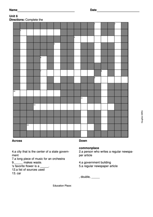 Crossword Puzzle Template Printable pdf