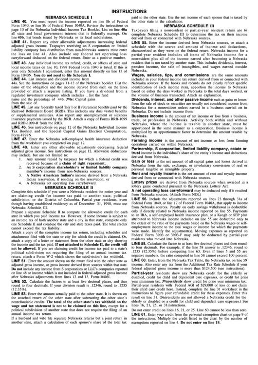 Instructions For Schedule I (Form 1040 Or Form 1040a) - Nebraska